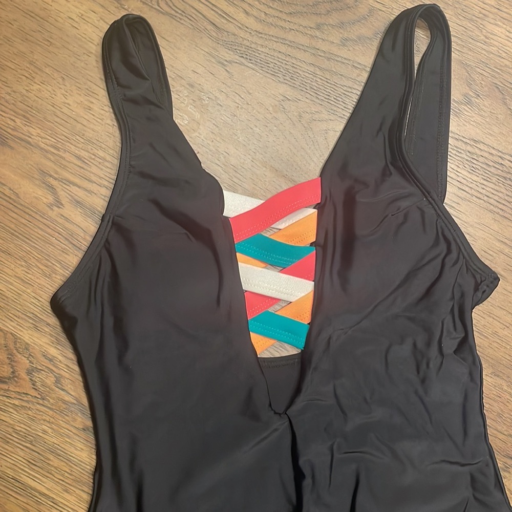 Retro Neon and black one piece swimsuit